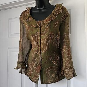 Vintage 90s deadstock silk paisley whimsigoth boho indie chiffon blouse
